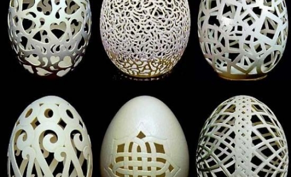 Itin sudėtinga meno technika: drožiniai iš kiaušinio lūkšto